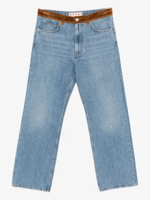 Marni floral-appliqué velvet-trim jeans