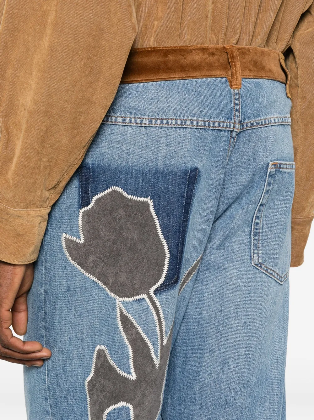Marni Floral Appliques Trousers Contrast Waistband In Blue