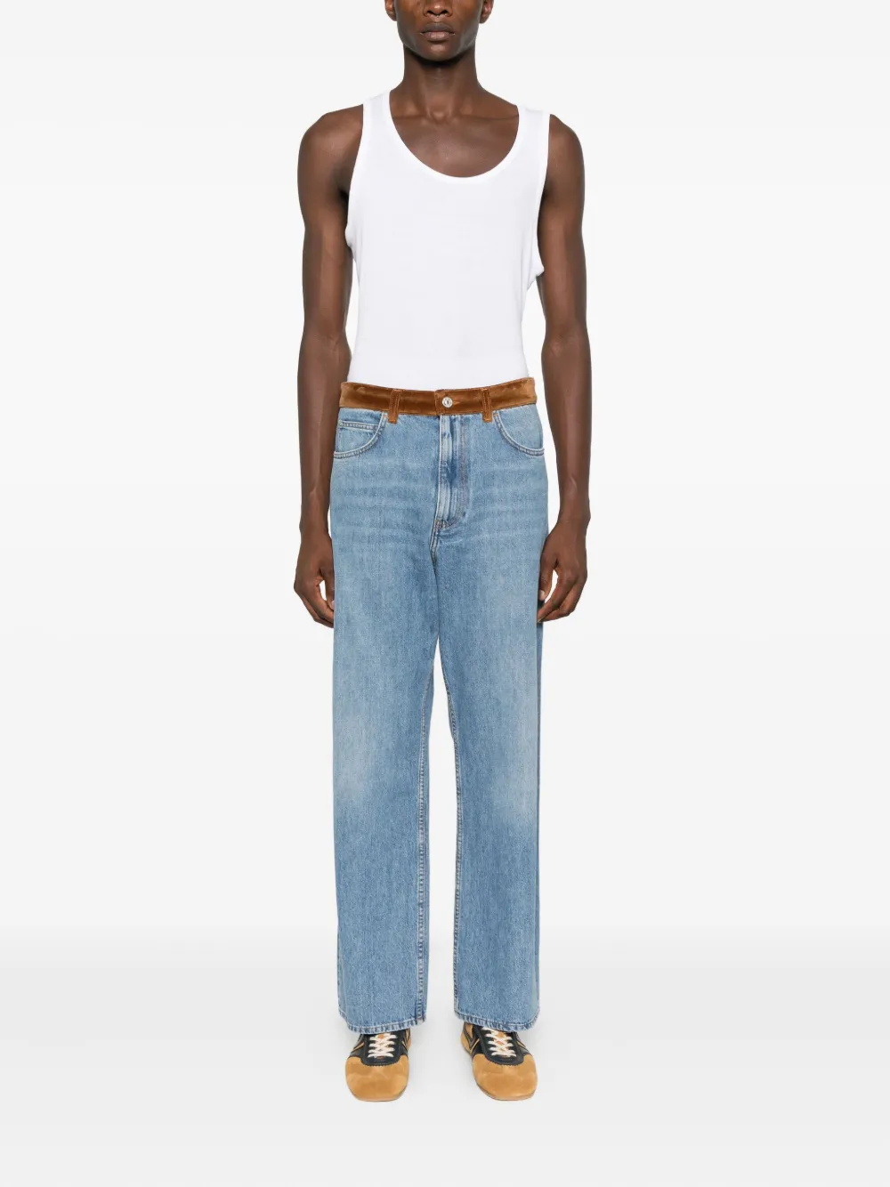 Marni Floral Appliques Trousers Contrast Waistband In Blue