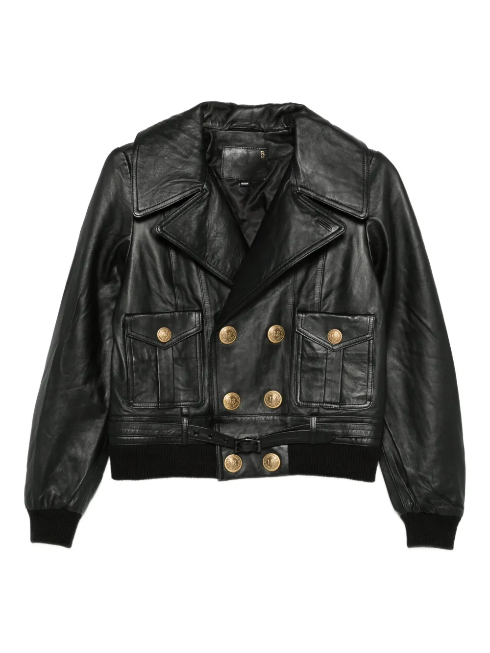 R13 chamarra de piel con doble botonadura | negro | Image 1