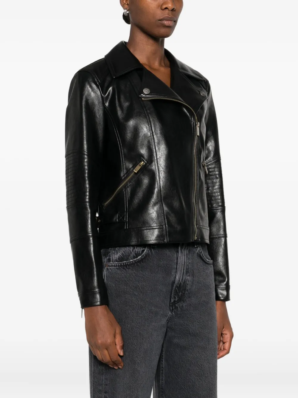 TWINSET zip-front biker jacket Zwart