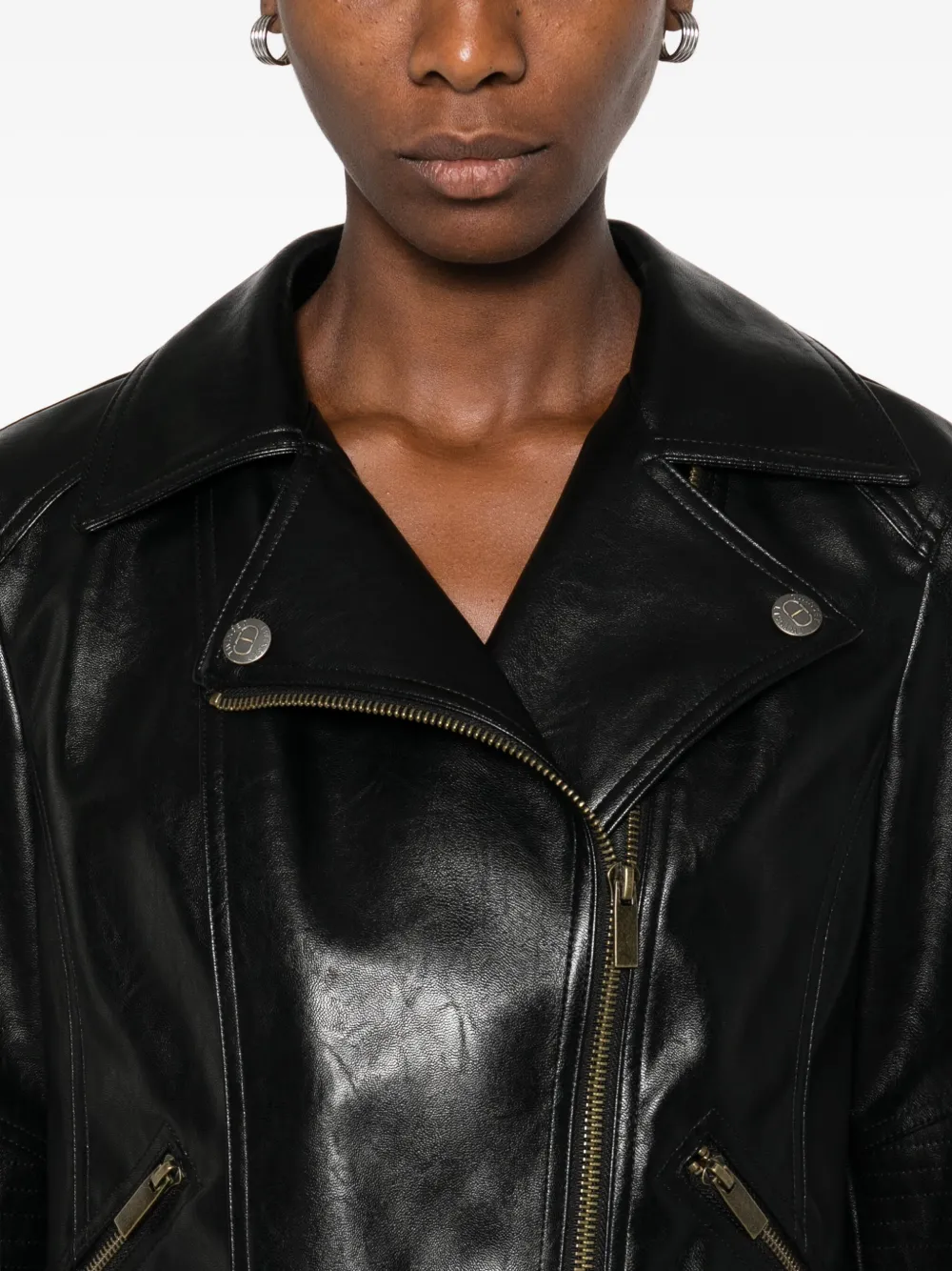 TWINSET zip-front biker jacket Zwart