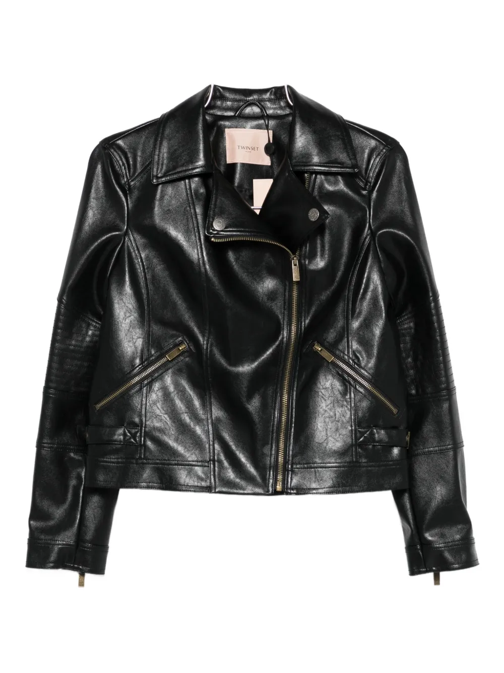 TWINSET zip-front biker jacket Zwart