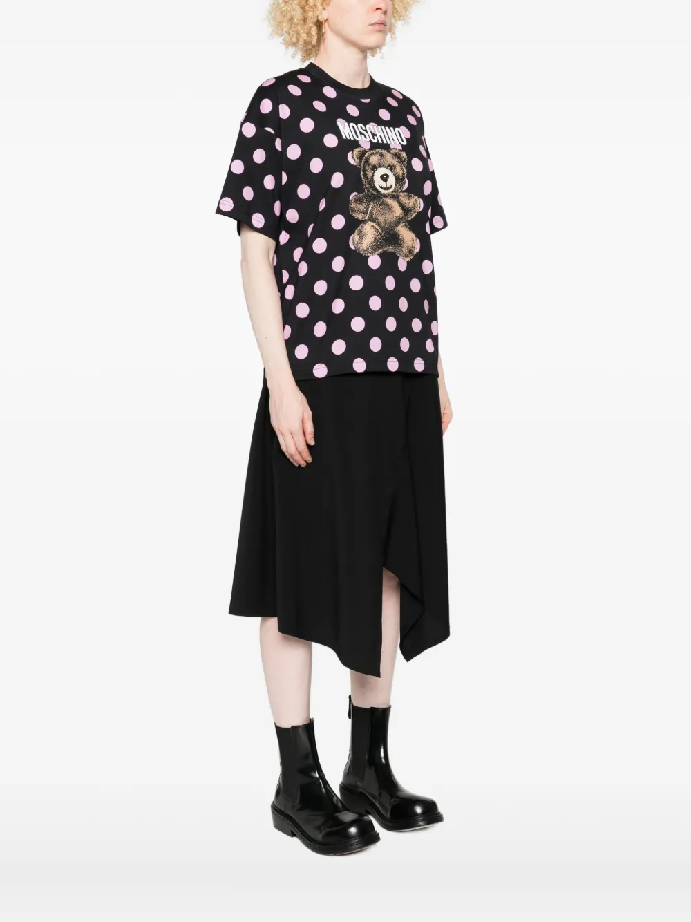 Moschino Polka-dot Teddy-print T-shirt In Black