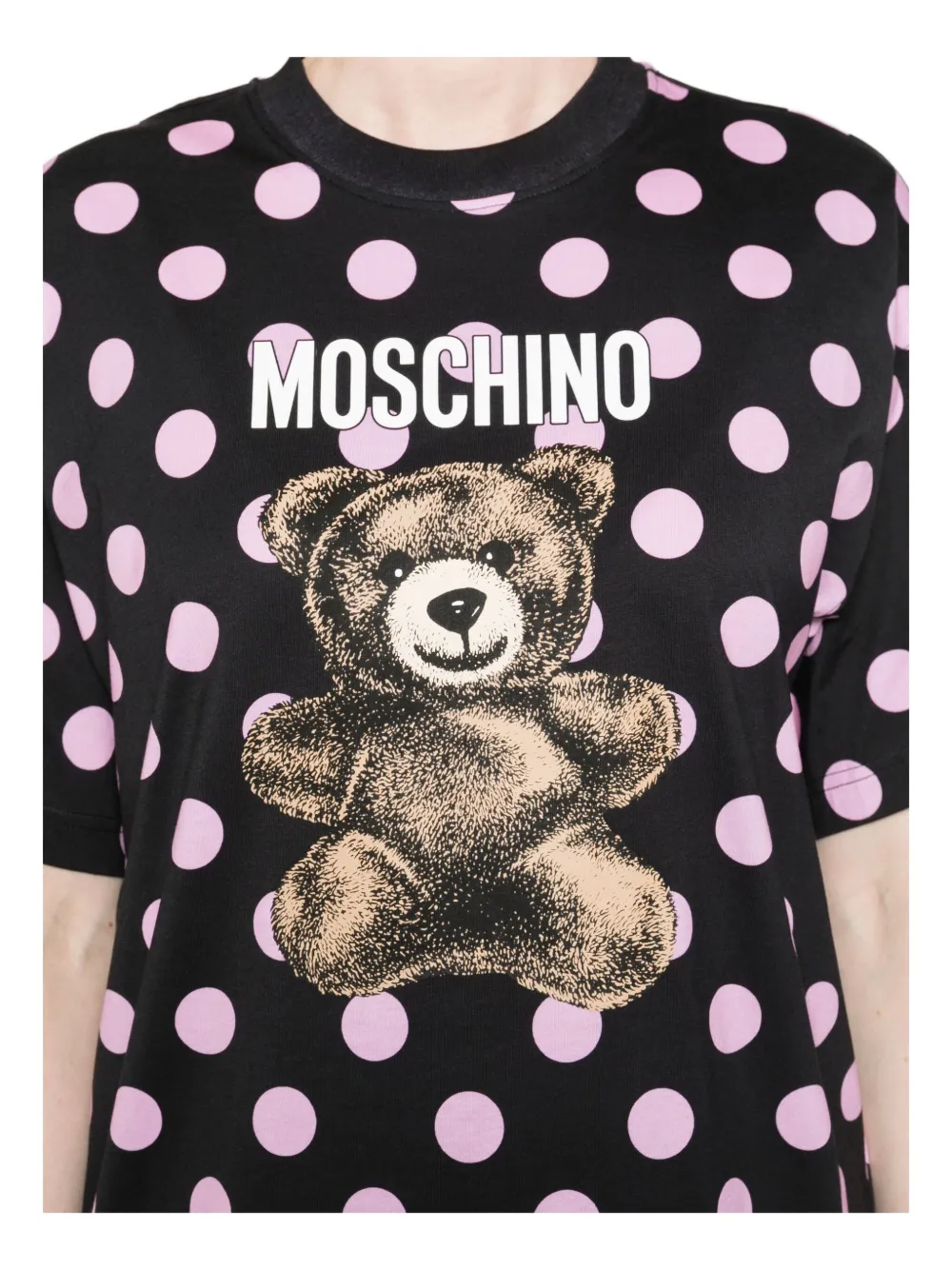 Moschino Polka-dot Teddy-print T-shirt In Black
