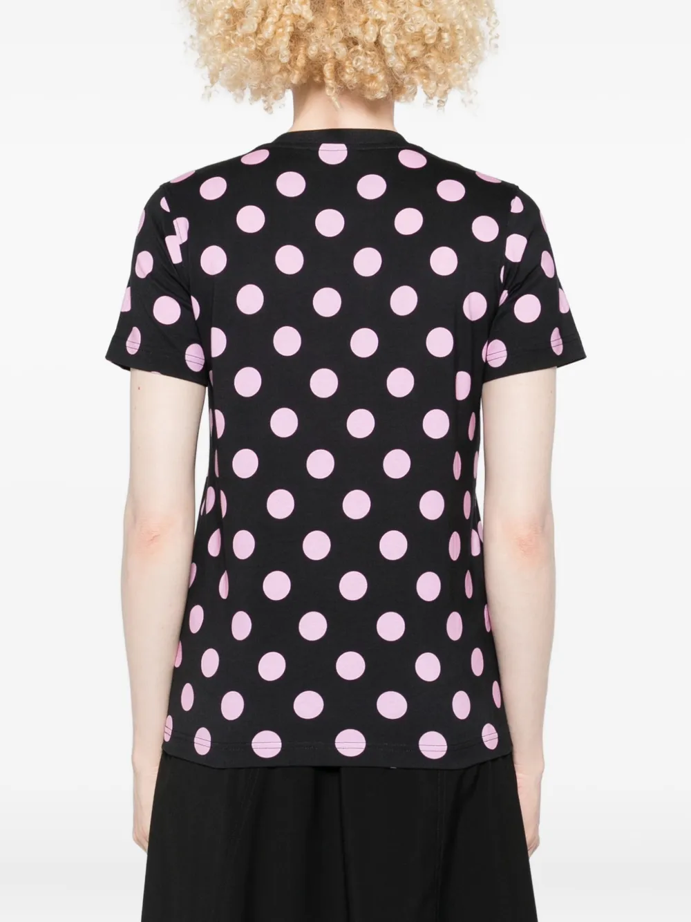 Moschino Graphic Print Polka Dot Short Sleeve Dress In Black