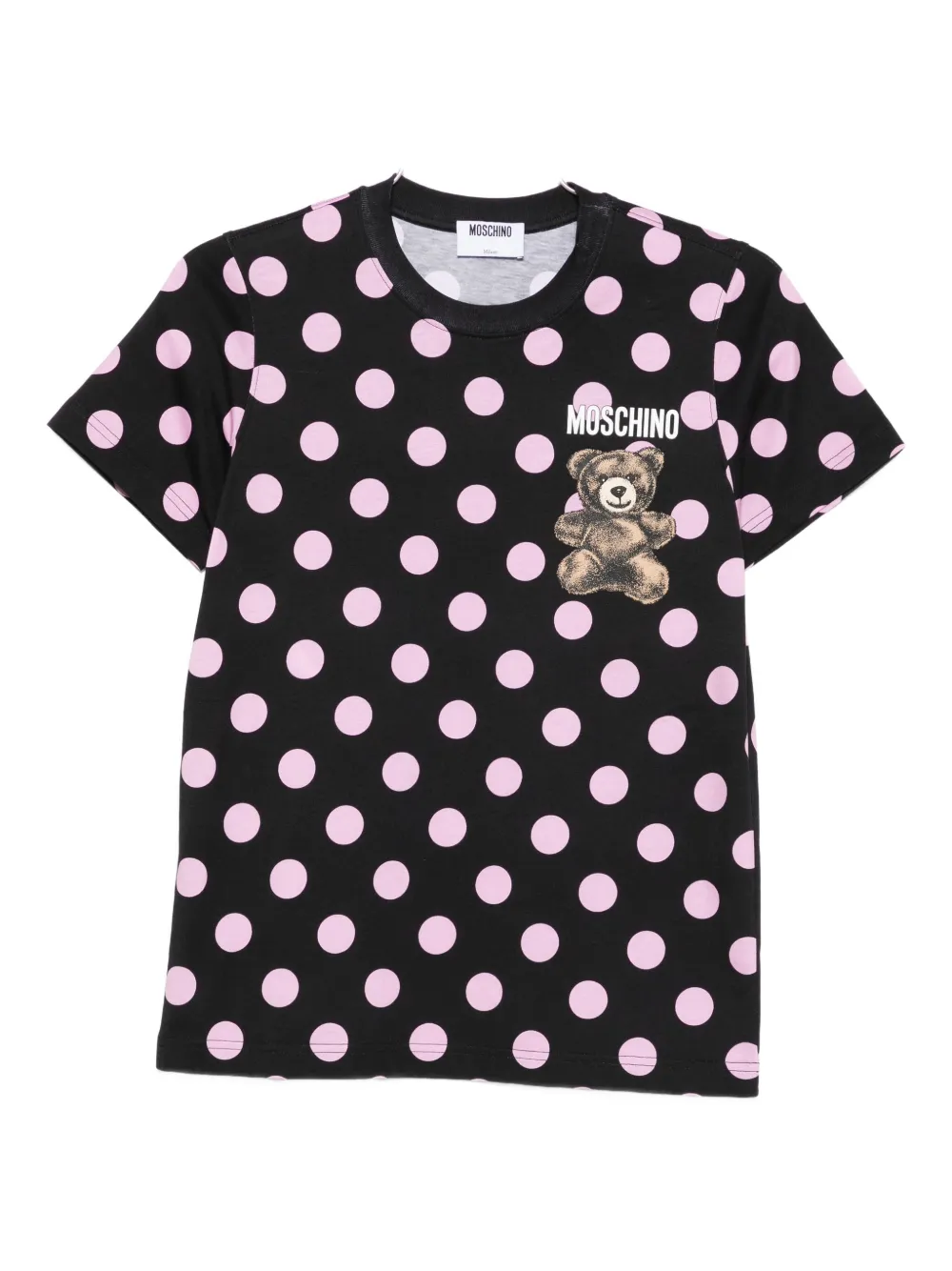 Moschino Graphic Print Polka Dot Short Sleeve Dress In Black