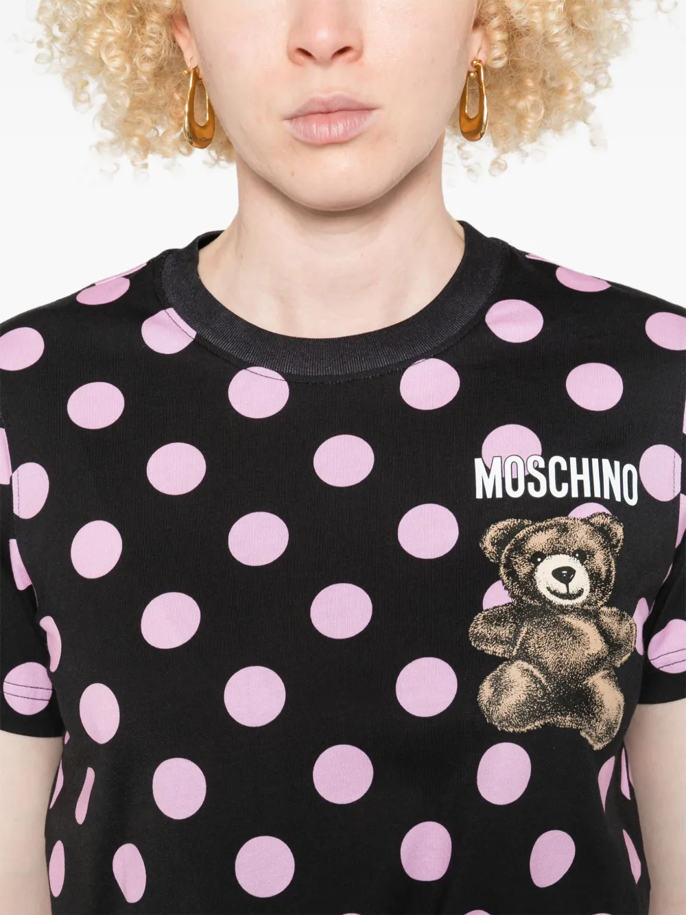 Moschino T-shirt met stippen en teddybeerprint Zwart
