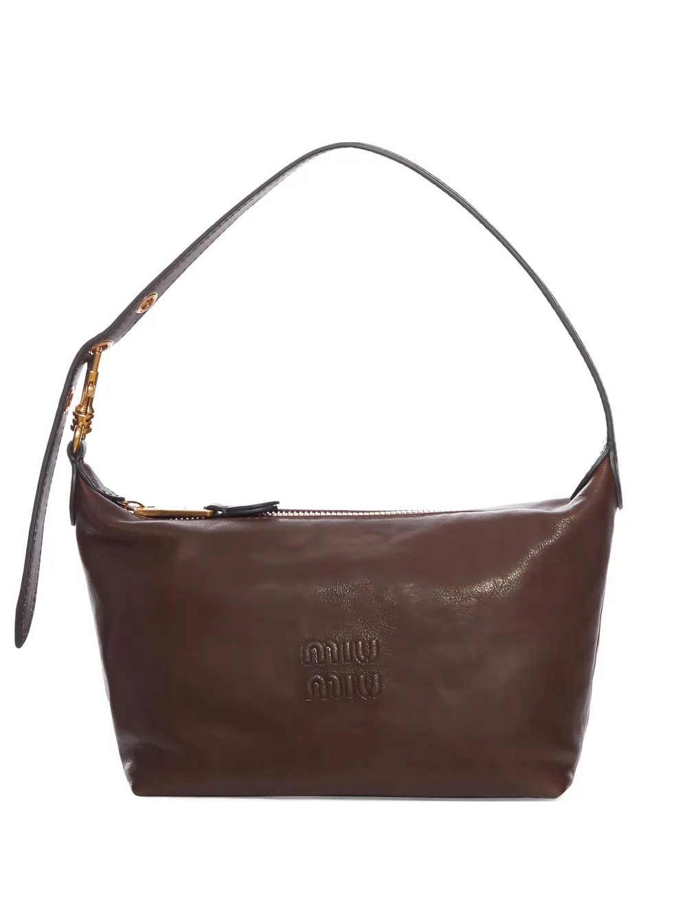 Miu logo-embossed leather shoulder bag Bruin