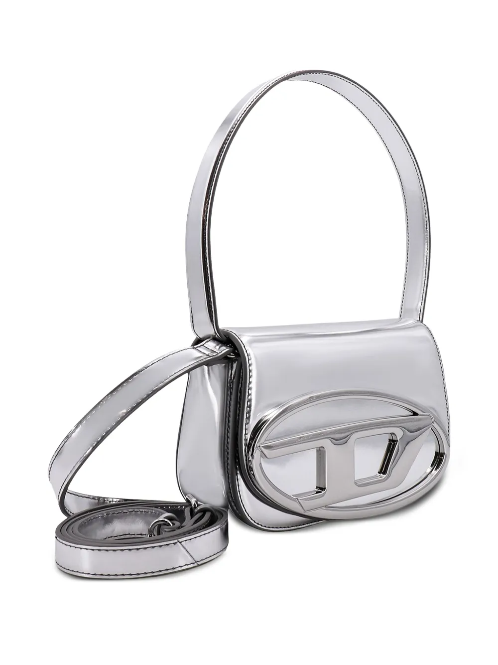 Diesel Mini-schoudertas met metallic-effect en logoplakkaat Grijs