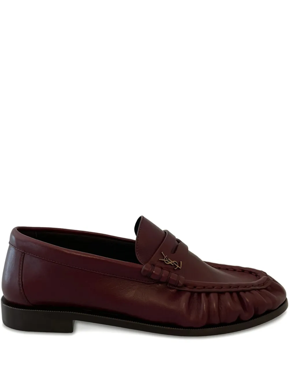Saint Laurent Logo-plaque Pleated-effect Loafers In Red