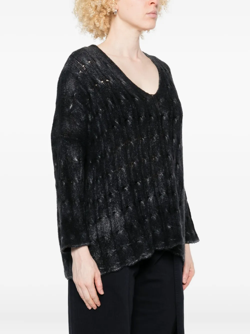 Avant Toi V-neck Cable-knit Sweater In Black