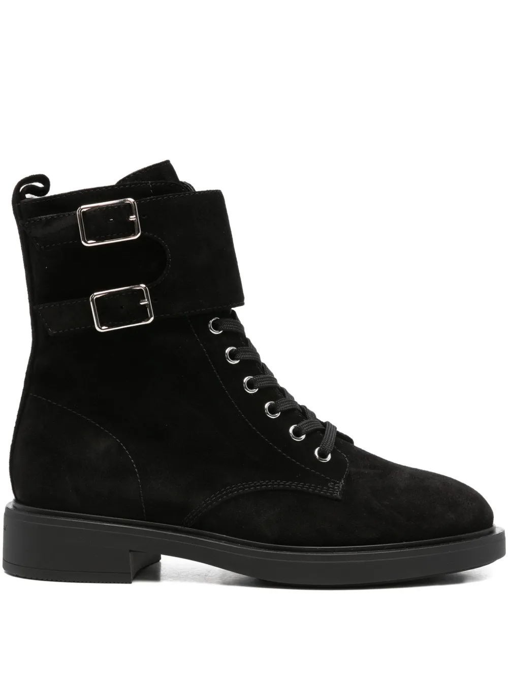 Gianvito Rossi 35mm Ripley double-buckle suede boots Black