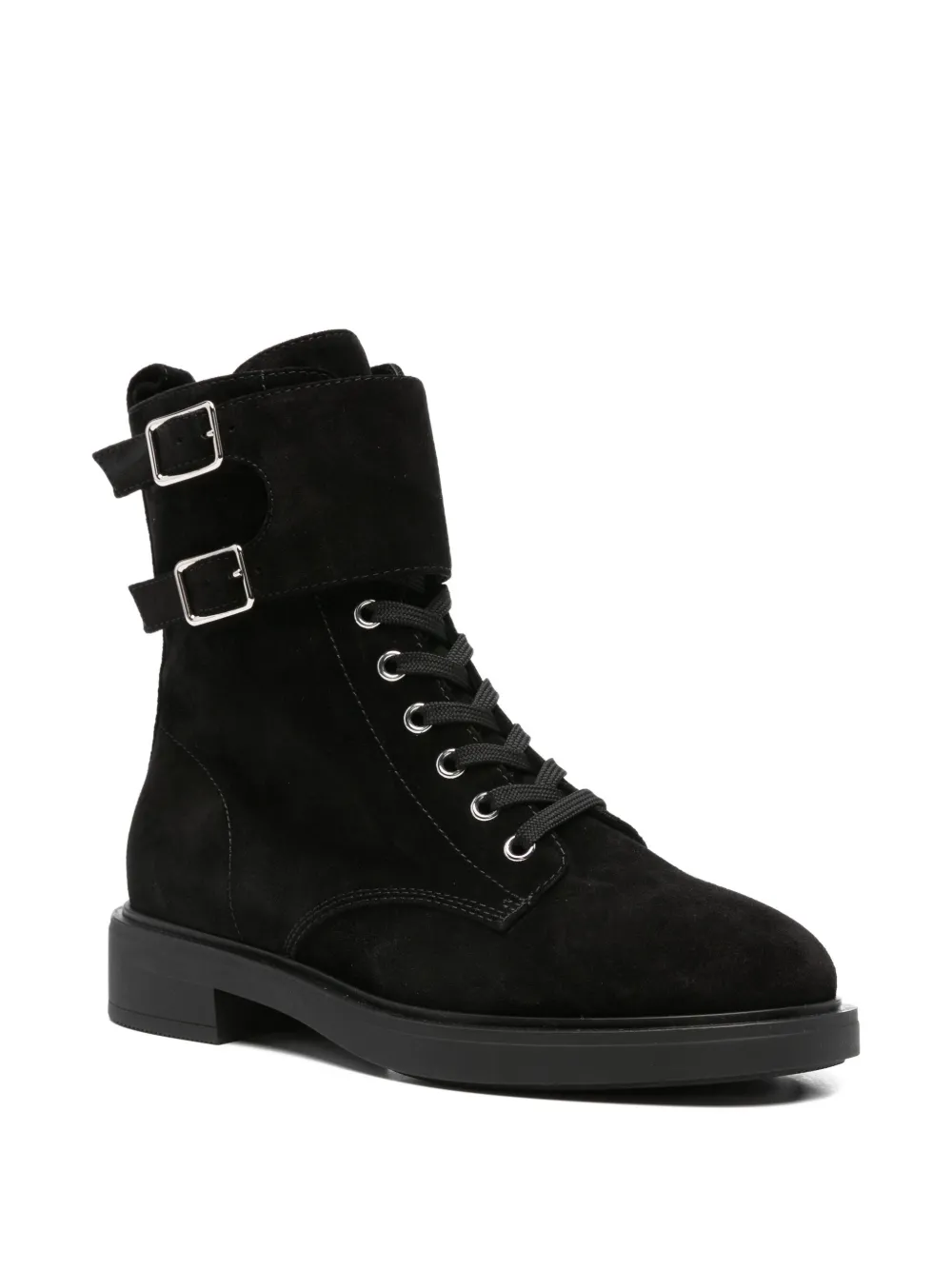Gianvito Rossi 35mm Ripley double-buckle suede boots Black