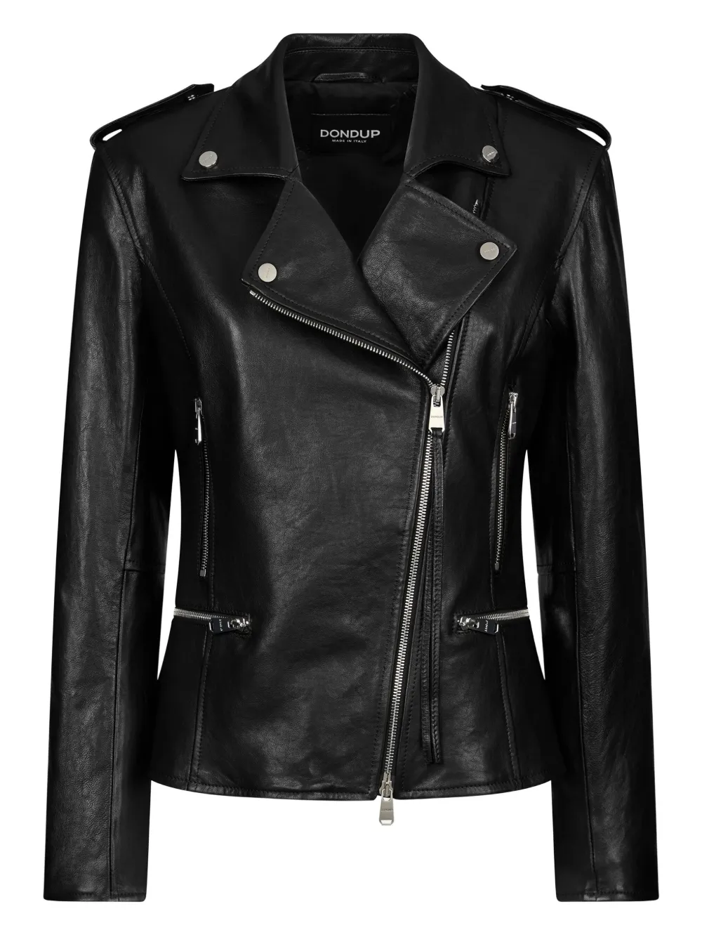 DONDUP asymmetric zip leather jacket Zwart