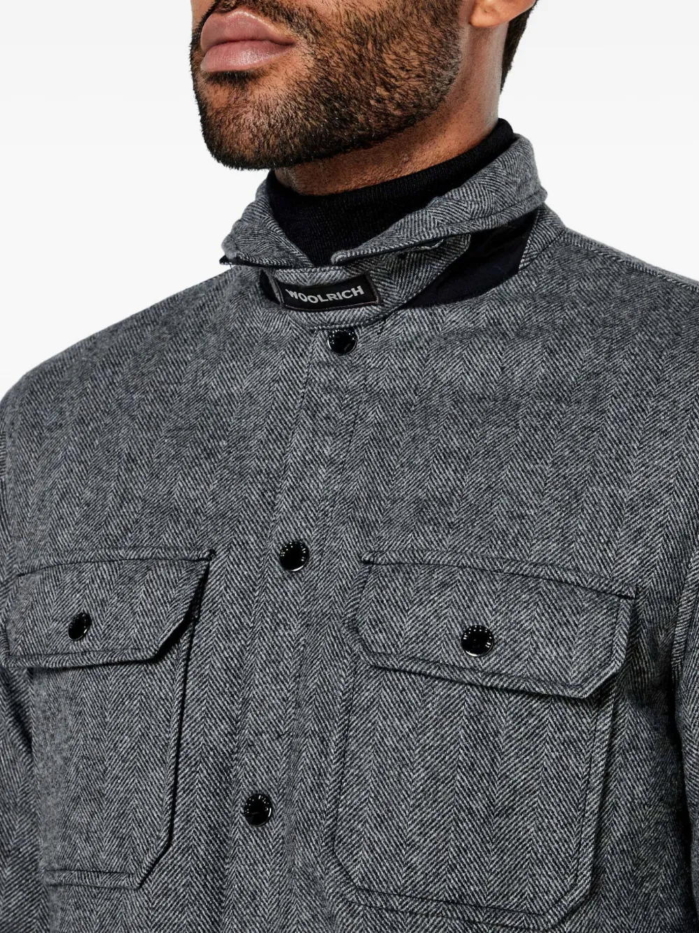 Woolrich herringbone-pattern flap-pocket shirt jacket Grijs