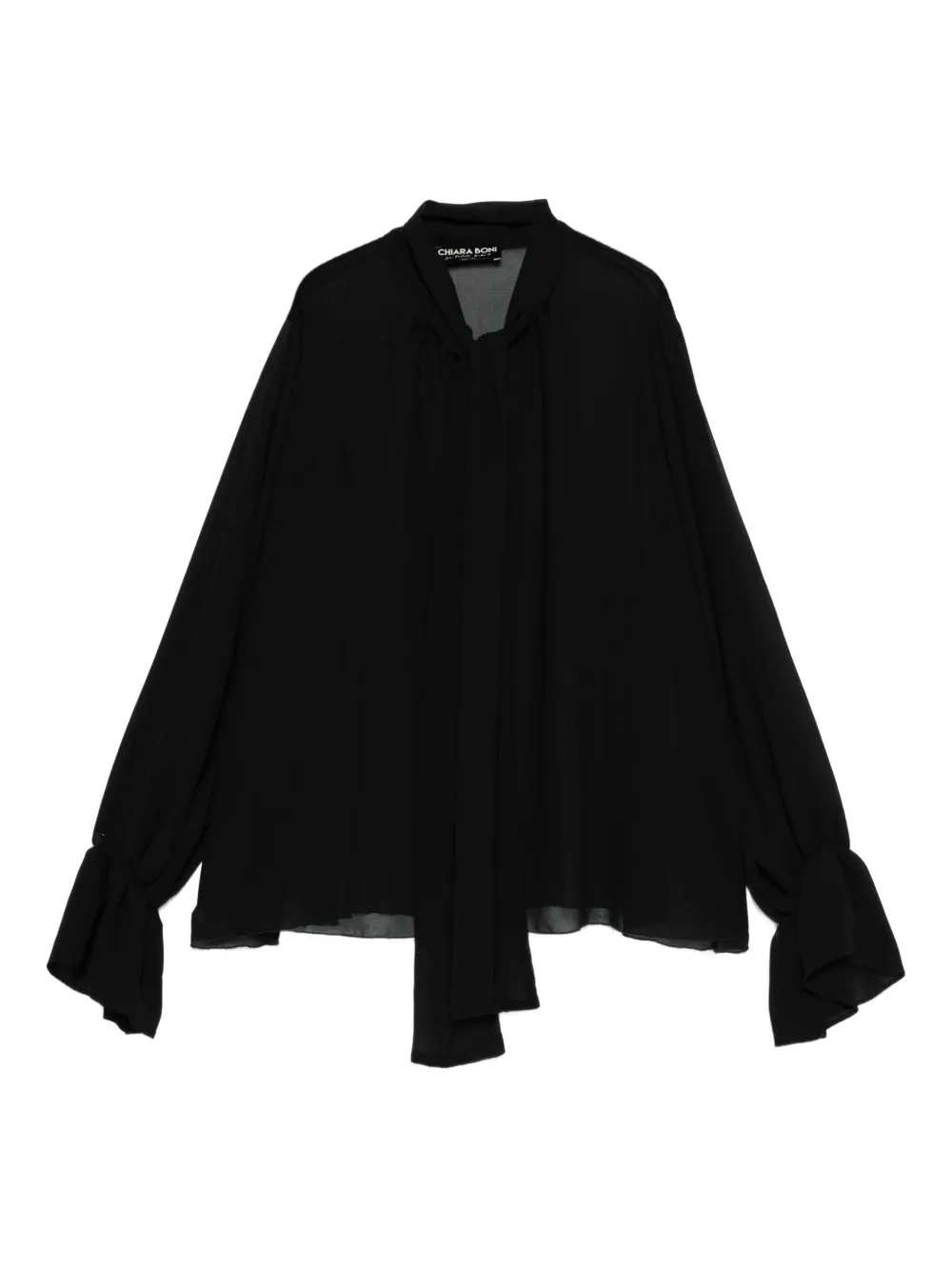 CHIARA BONI La Petite Robe tie-neck bell-sleeve blouse – Black