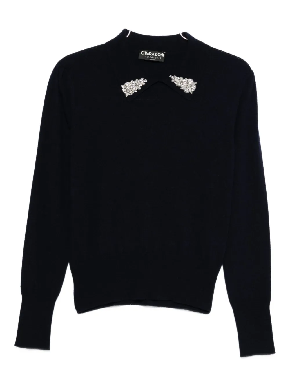 CHIARA BONI La Petite Robe embellished-collar cashmere sweater - Nero