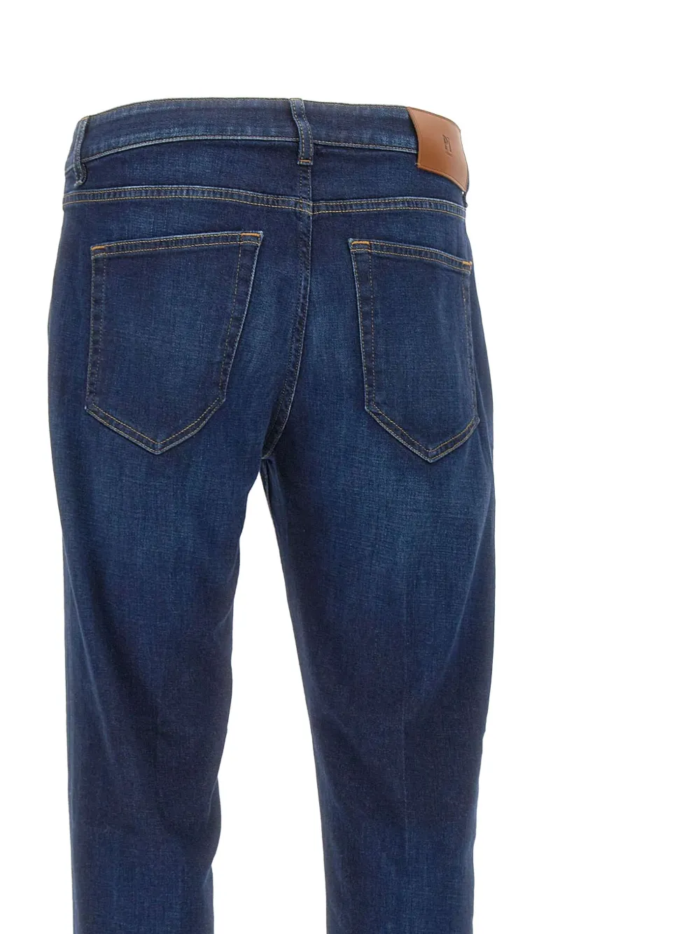 PT Torino Jeans met vier zakken en leren patch Blauw
