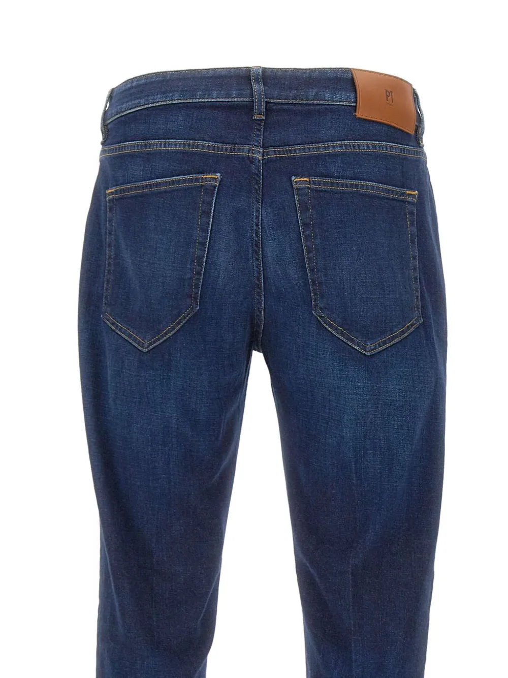 PT Torino Jeans met vier zakken en leren patch Blauw