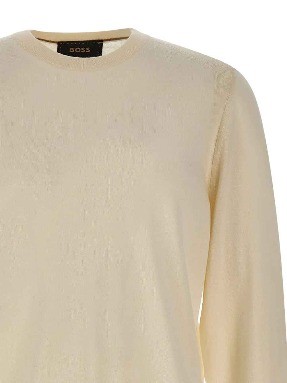 BOSS Trui met ronde hals en geribbelde afwerking Beige
