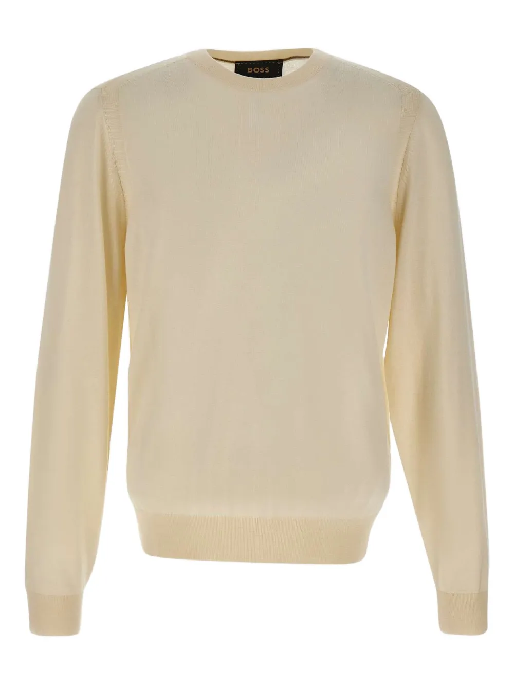 BOSS Trui met ronde hals en geribbelde afwerking Beige