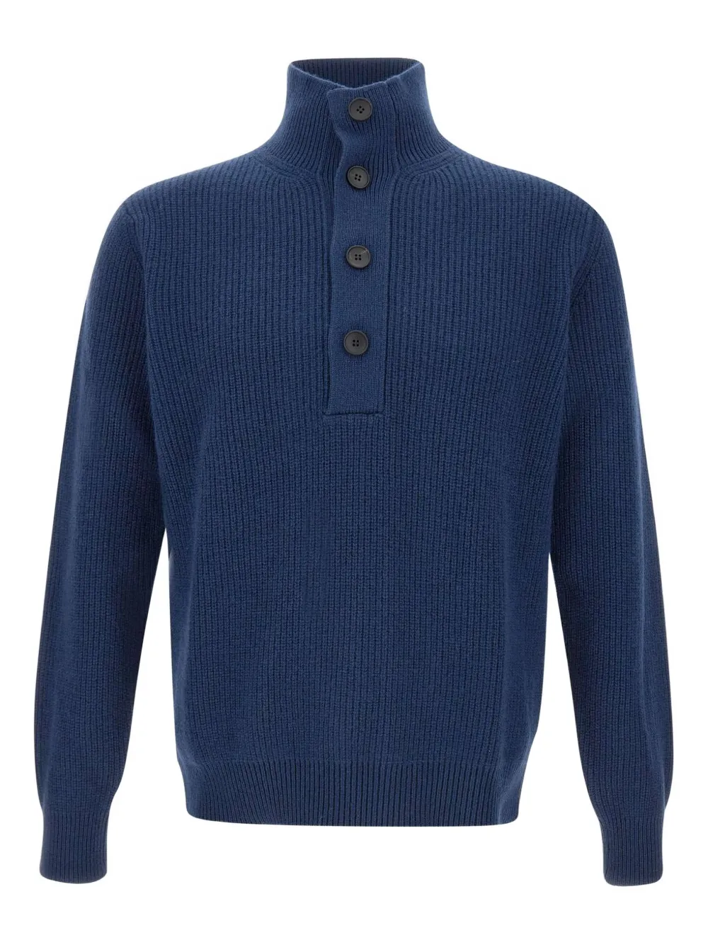 ribbed high-neck button sweater