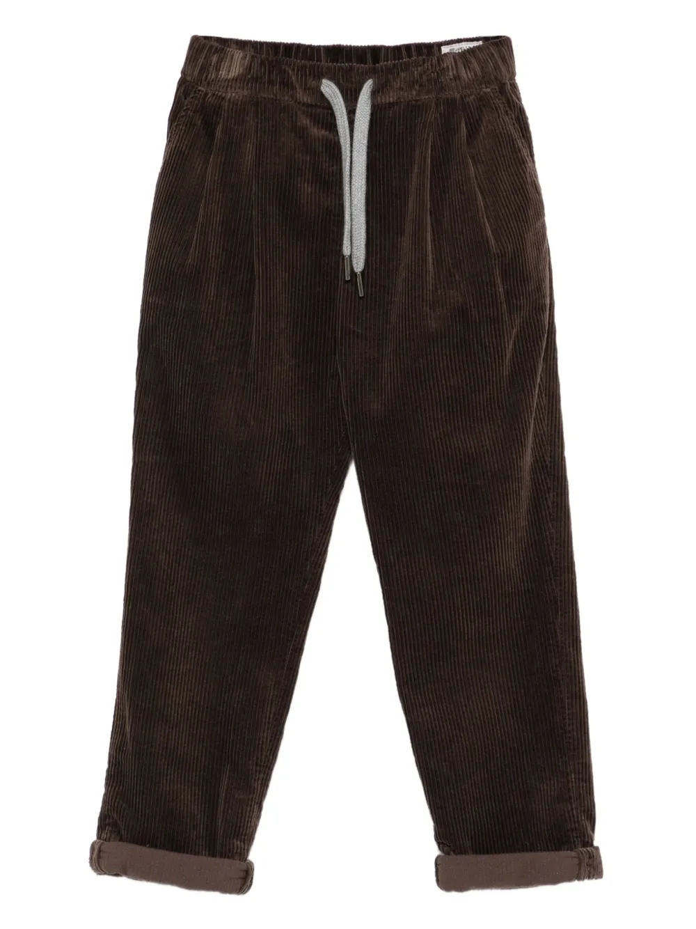 Brunello Cucinelli Kids Pantaloni a coste con coulisse - Marrone