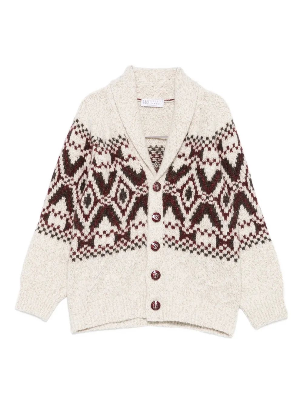 Brunello Cucinelli Kids shawl-collar patterned cardigan Beige