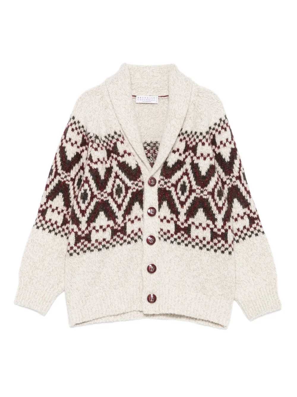 Brunello Cucinelli Kids shawl-collar patterned cardigan Beige