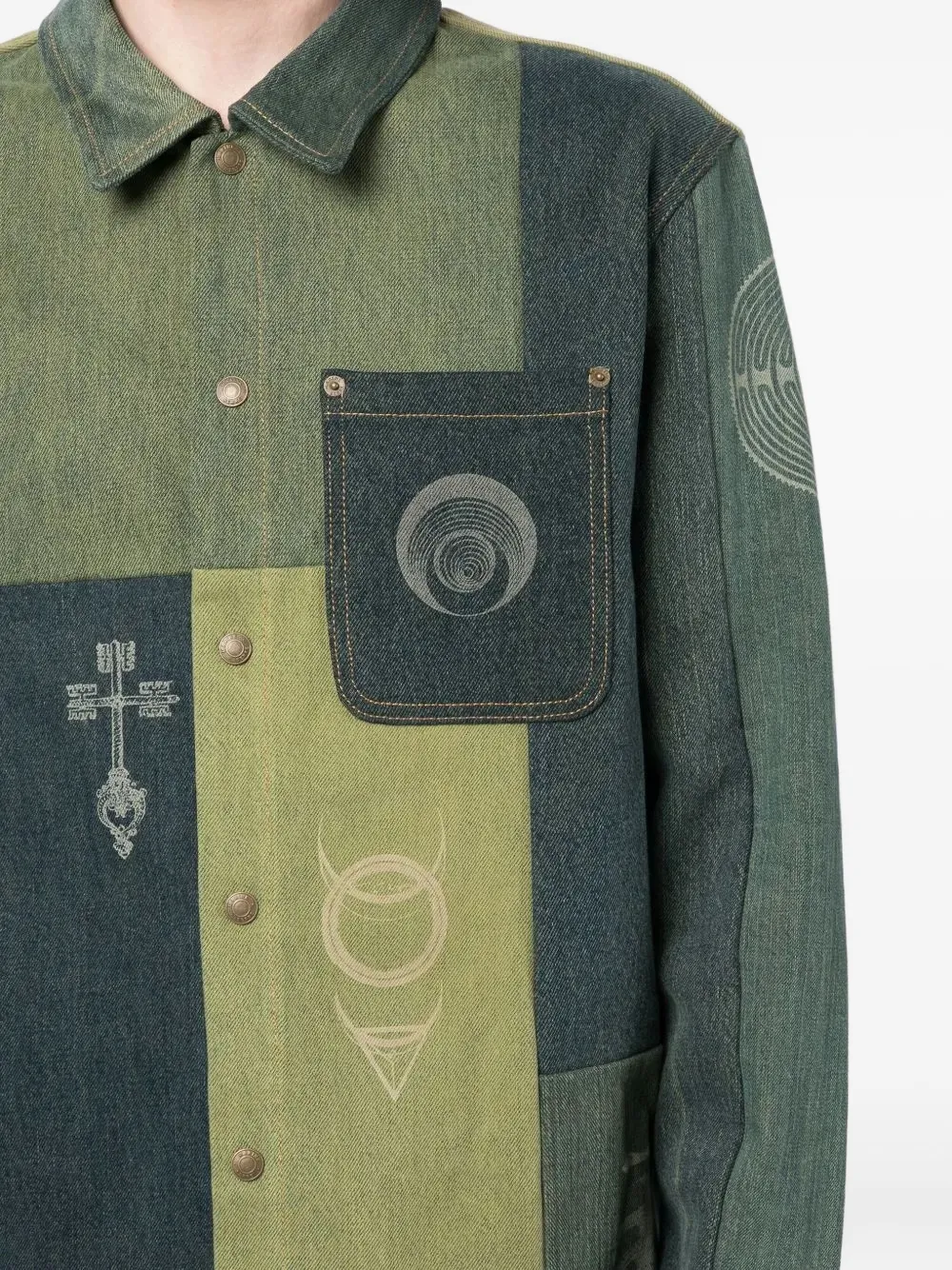 Marine Serre Overhemd met patchwork Groen