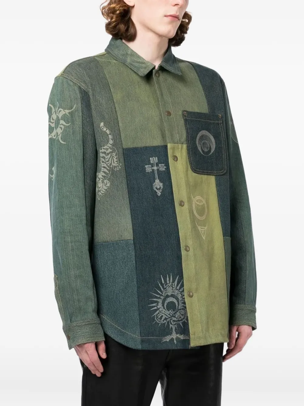 Marine Serre Overhemd met patchwork Groen