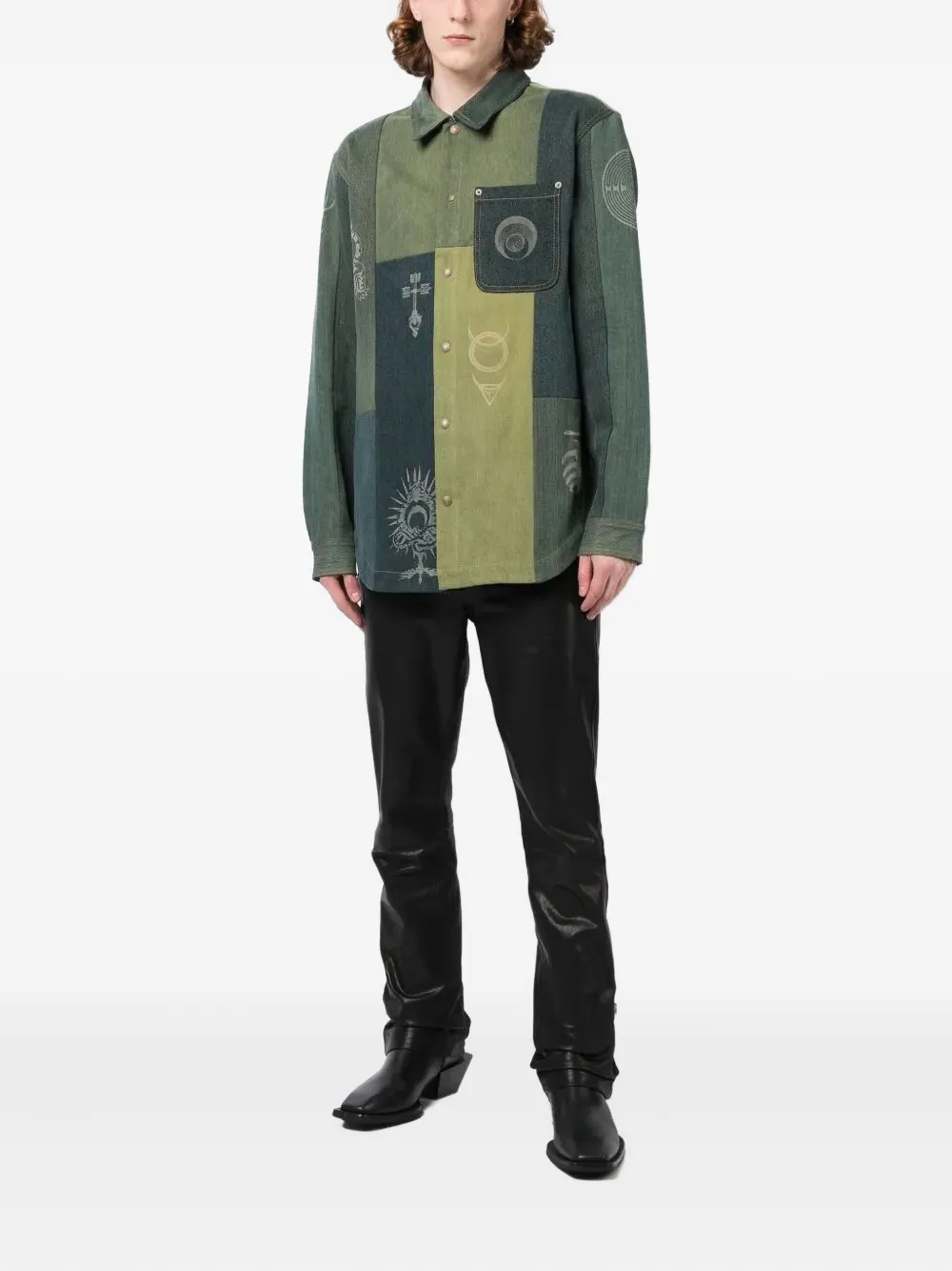 Marine Serre patchwork shirt - Groen