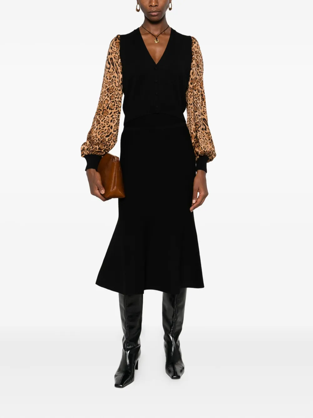 TWINSET high-waisted flared midi skirt Zwart