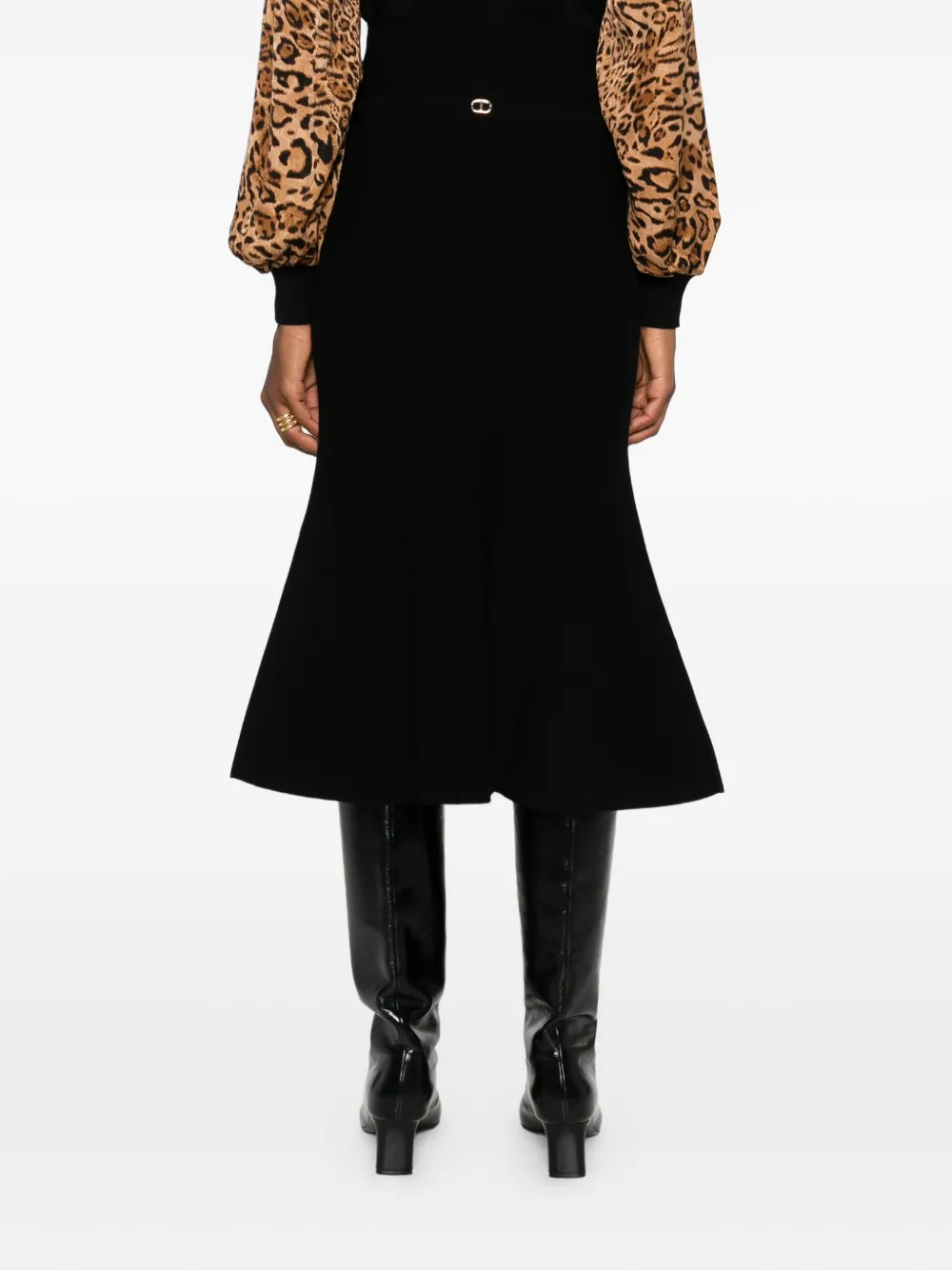 TWINSET high-waisted flared midi skirt Zwart
