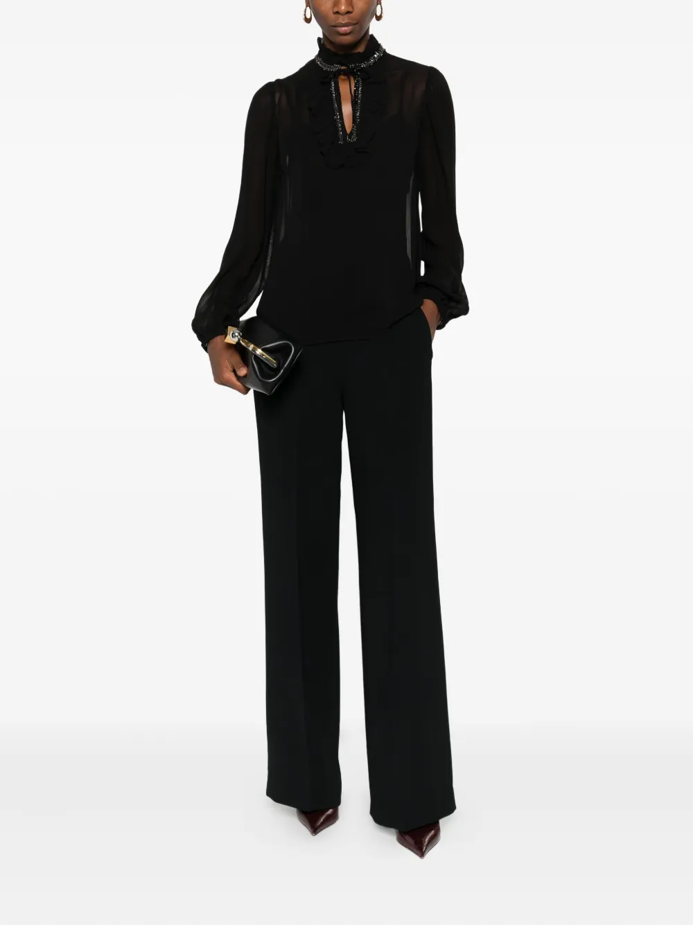 TWINSET embellished ruffled blouse - Zwart