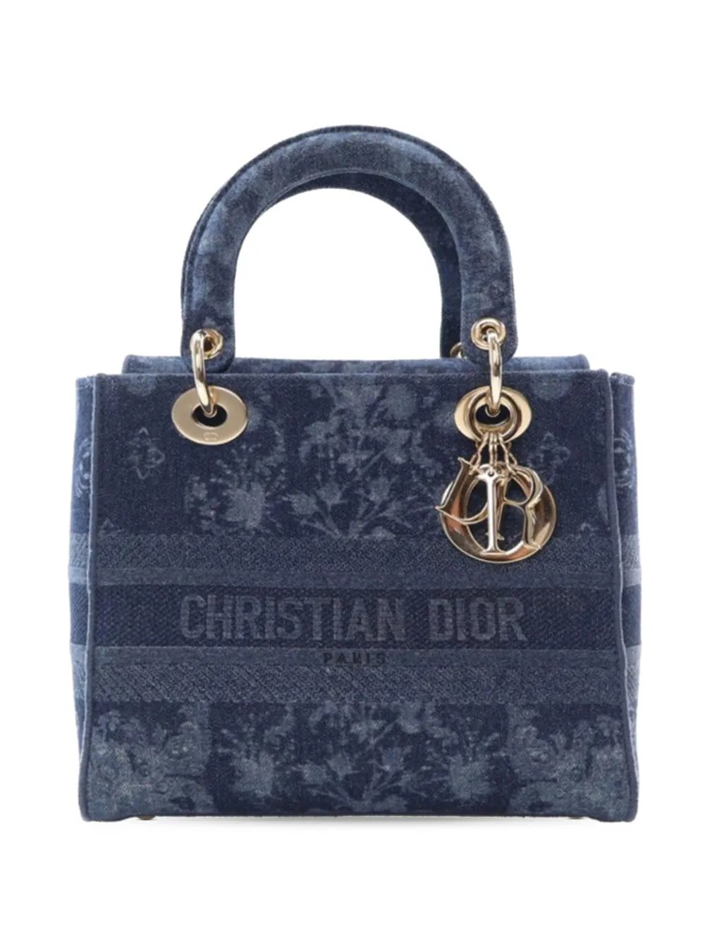 Pre-owned Dior 2021-2025 Medium Denim Toile De Jouy Lady D-lite Satchel In Blue