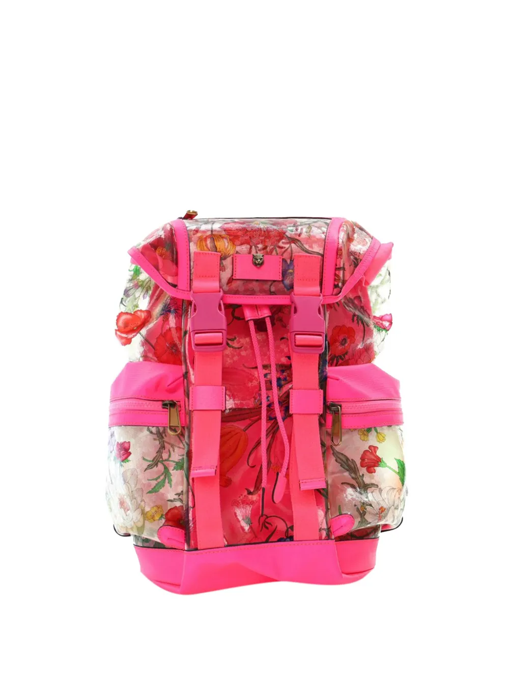 Pre-owned Gucci 2016-2025 Pvc Flora Techpack Backpack In Pink