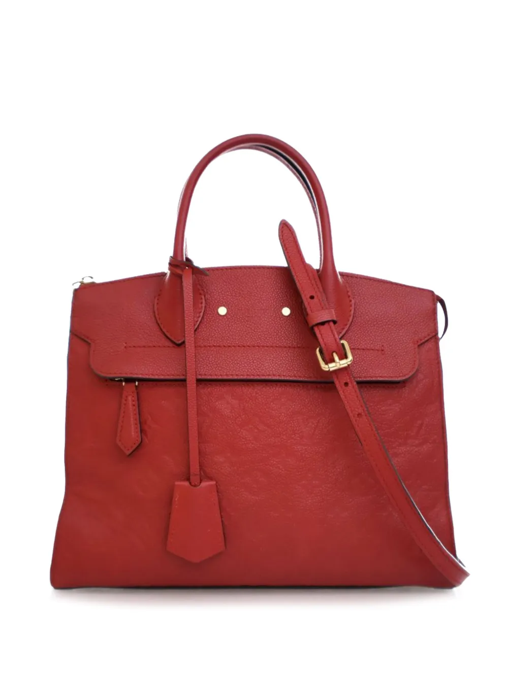 Pre-owned Louis Vuitton 2017 Monogram Empreinte Pont Neuf Mm Satchel In Red