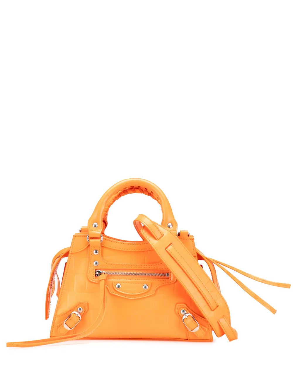 Pre-owned Balenciaga 2020 Mini Croc Embossed Calfskin Neo Classic City Satchel In Orange