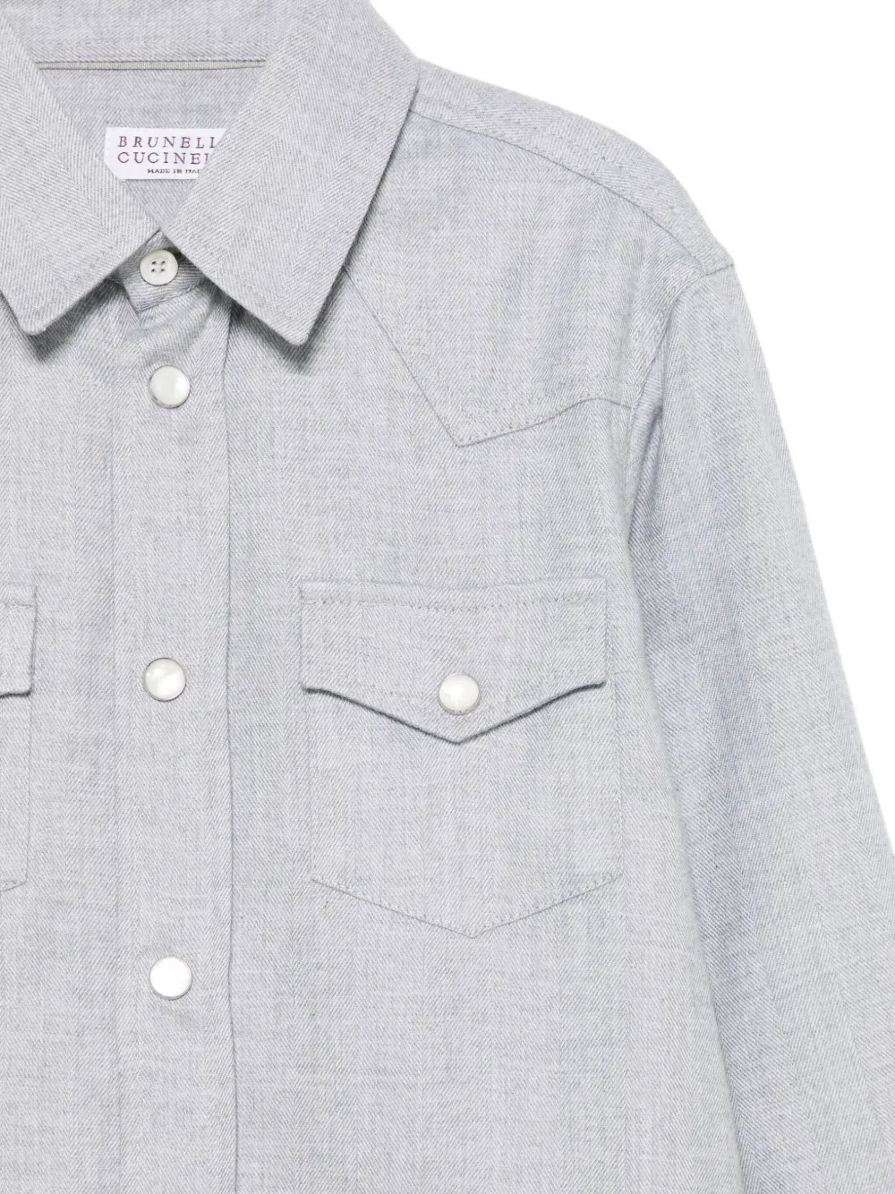 Brunello Cucinelli Kids Shirt met visgraatpatroon en lange mouwen Grijs
