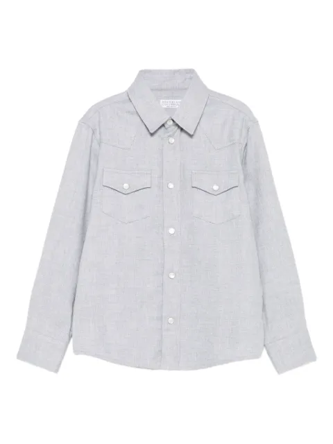 Brunello Cucinelli Kids camisa manga larga con motivo pied de poule