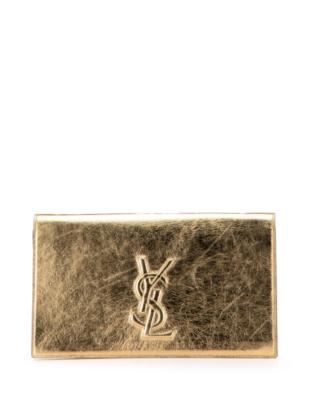 Pre-owned Saint Laurent 2000-2012 Large Metallic Calfskin Belle De Jour Clutch Bag In Gold