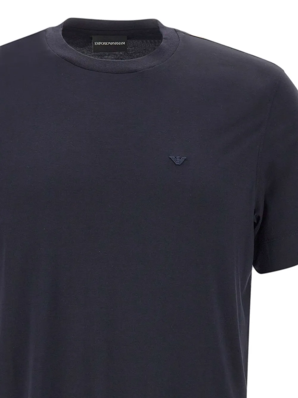 Emporio Armani logo-embroidered crew-neck T-shirt Blauw