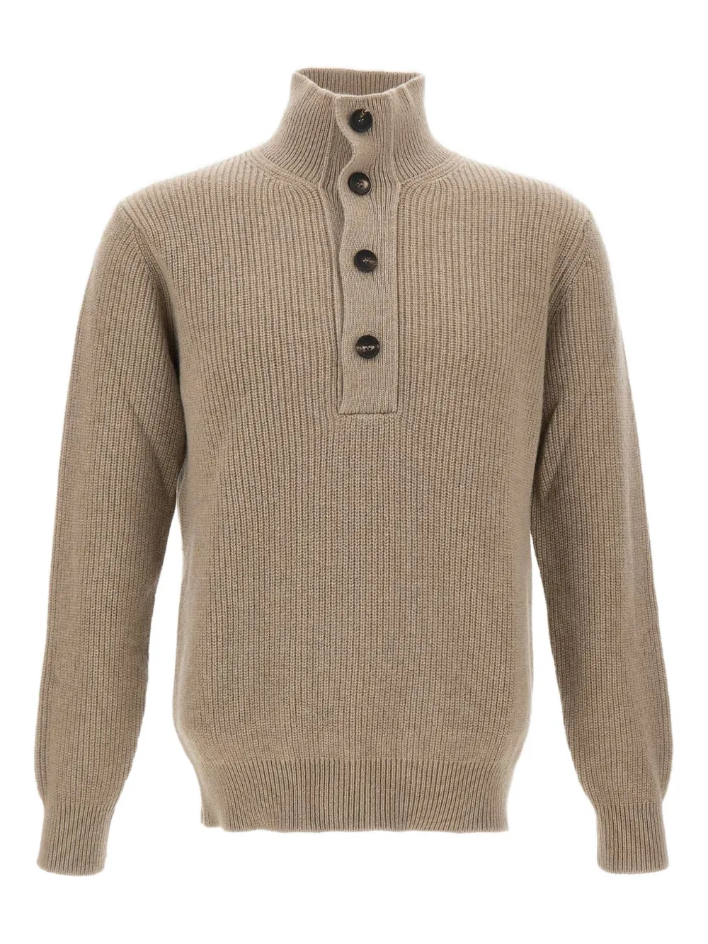 ribbed high-neck button sweater