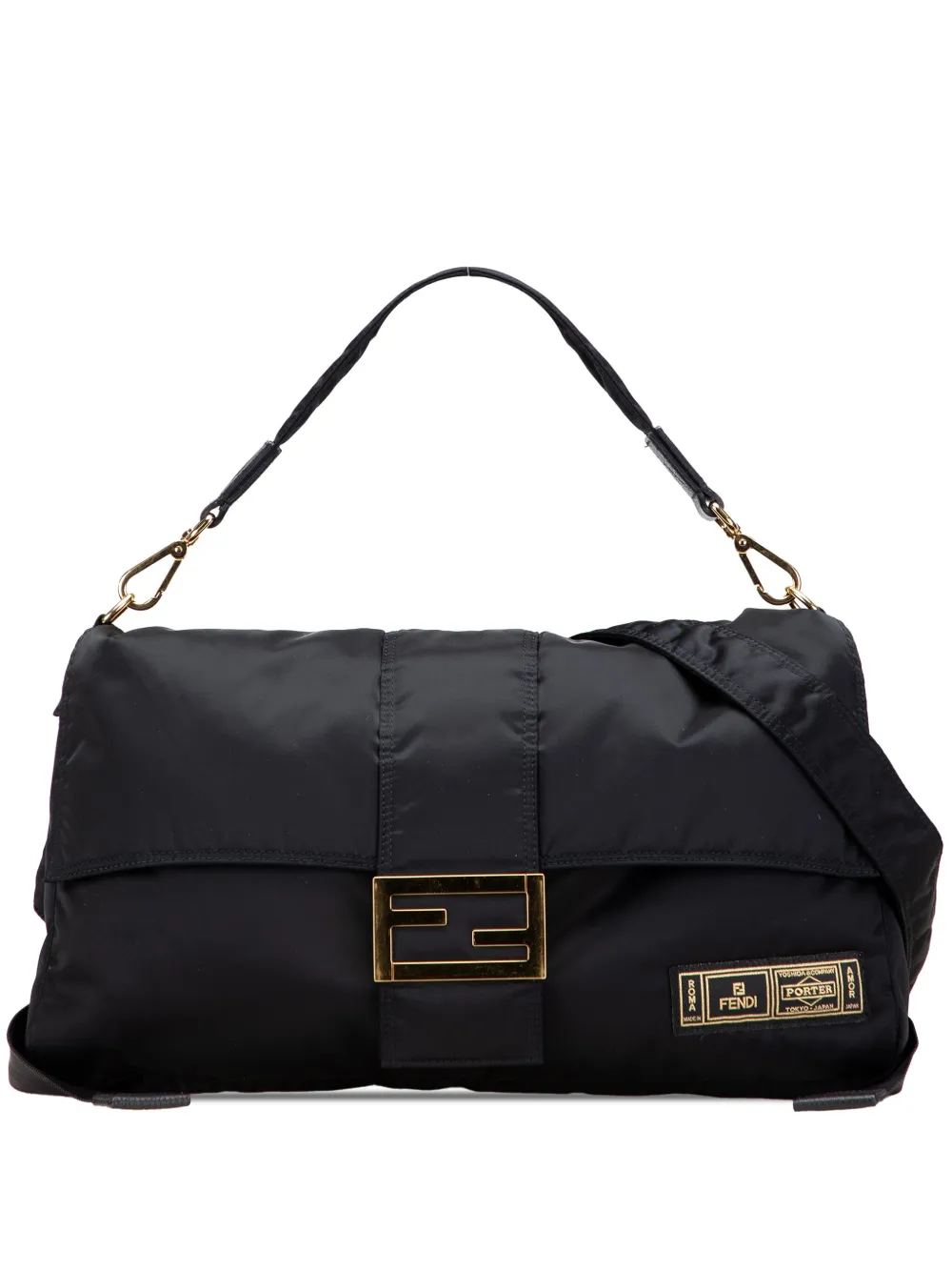 Pre-owned Fendi 2010-2025 Porter Nylon Baguette Satchel In Black