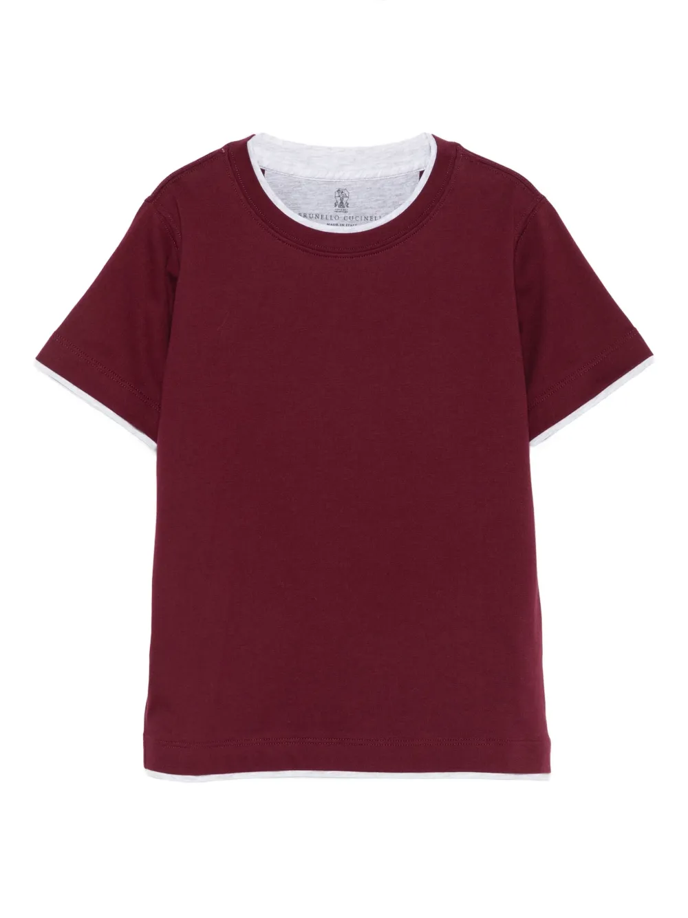 Brunello Cucinelli Kids t-shirt en coton à bords contrastants - Rouge Brunello Cucinelli Kids t-shirt en coton à bords contrastants - Rouge