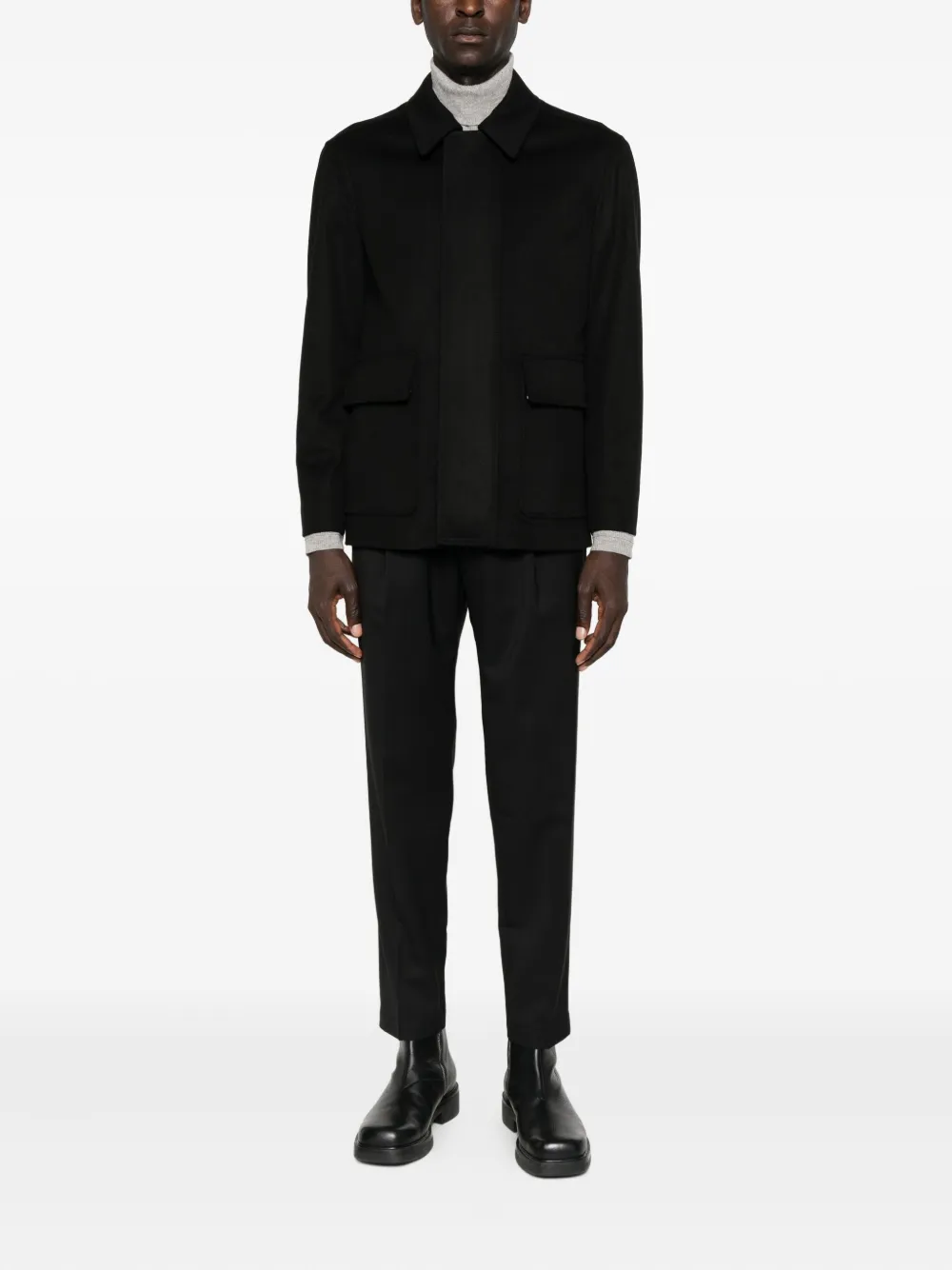 Lardini patch-pocket collared coat | Single Breasted Coats | Image 2