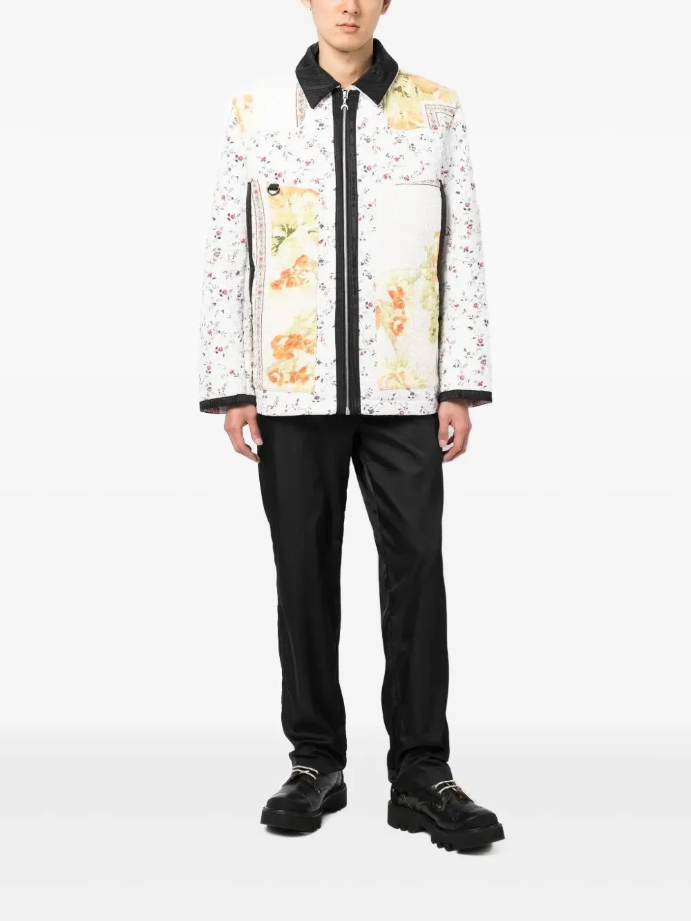 Marine Serre Gewatteerd jack met patchwork met bloemen Wit