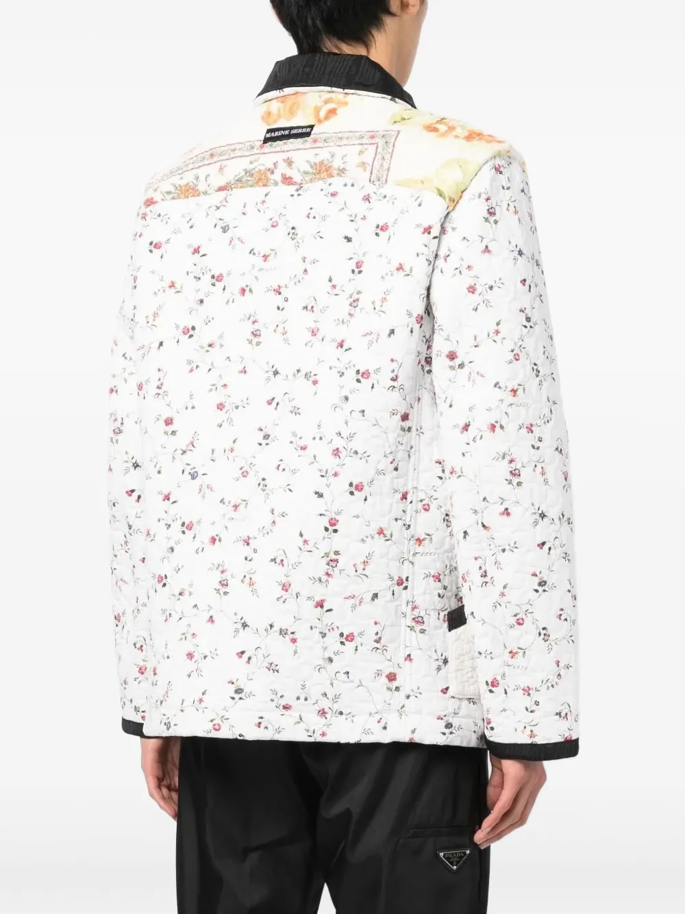 Marine Serre Gewatteerd jack met patchwork met bloemen Wit